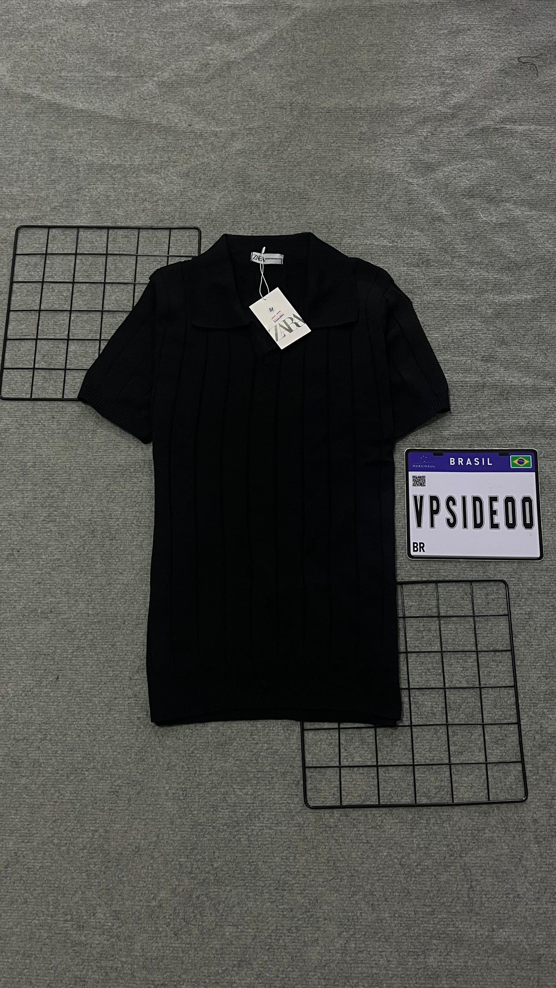 Gola Polo Zara Texturizada Preta