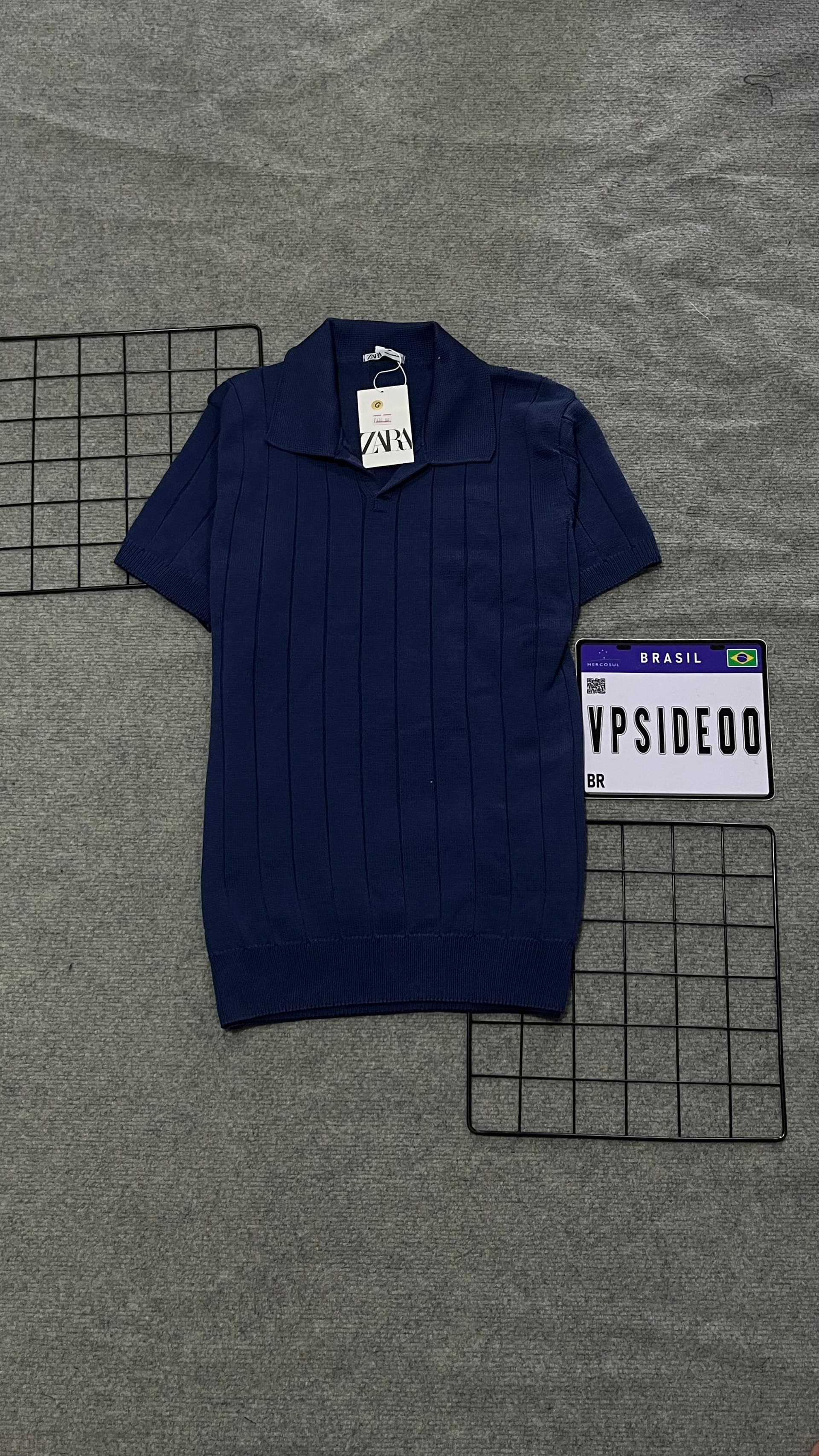 Gola Polo Zara Texturizada Azul Marinho